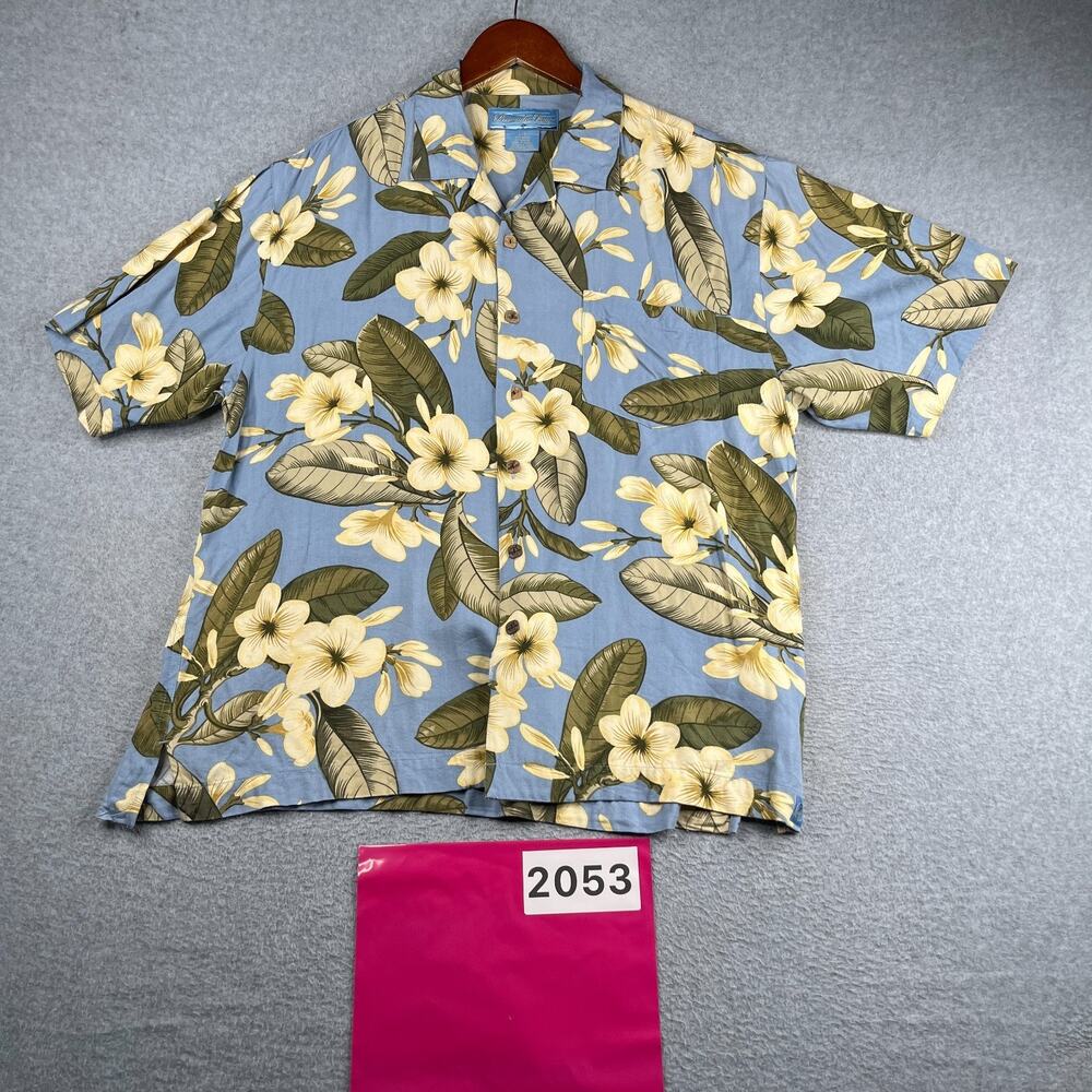 Bermuda Bay Hawaiian Print Shirt Blue Floral Beach Button Up Short Sleeve Mens L